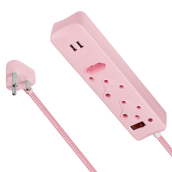 Switched 3 Way Surge Medium Multiplug with Dual USB Ports 3M  Pink